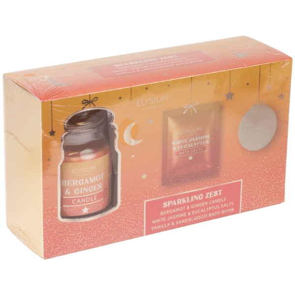 Elysium Spa dárková koupelová kazeta Sparkling Zest svíčka 100g + sůl 200g + bomba 50g