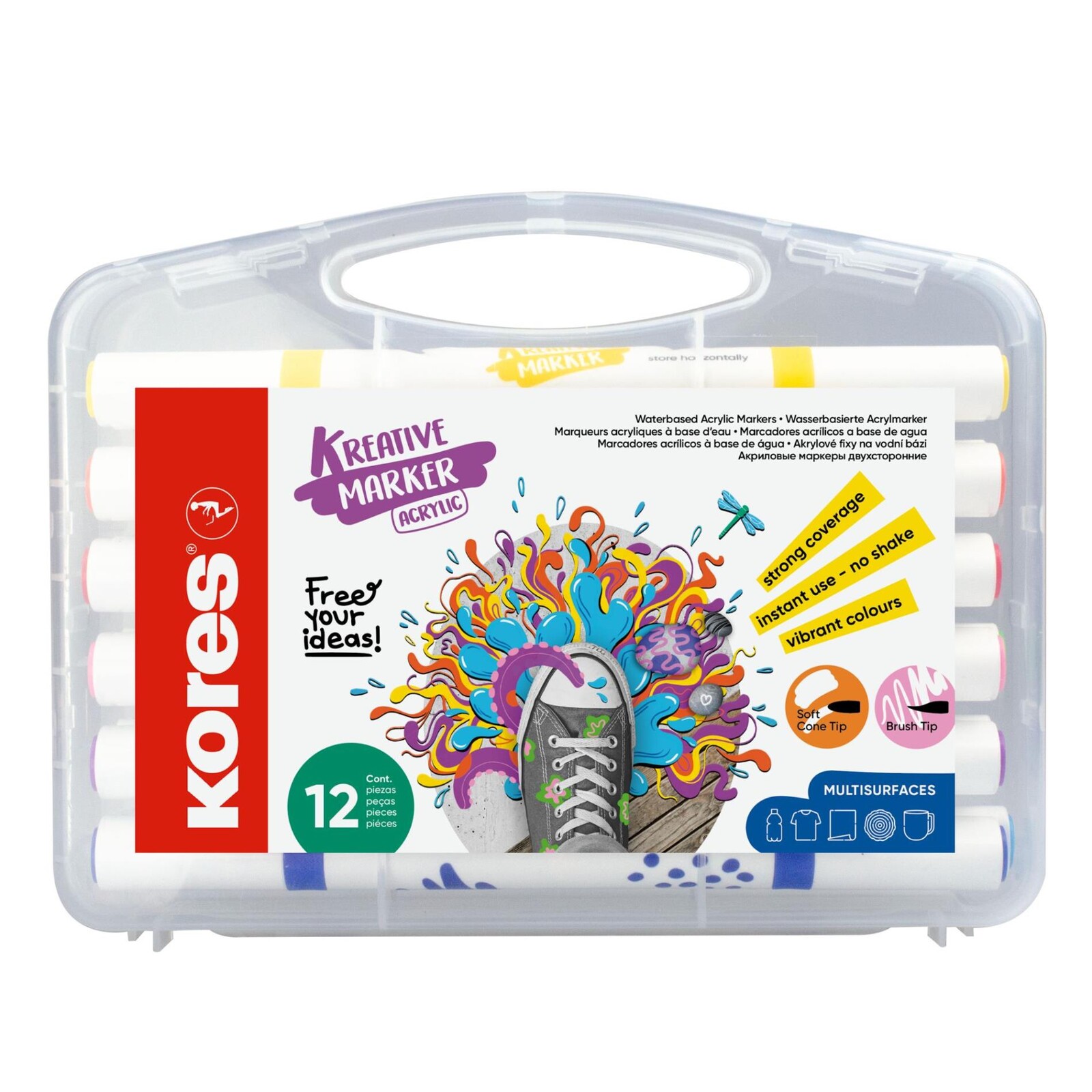 Akrylový popisovač Kores Kreative Marker - oboustranný, sada 12 barev