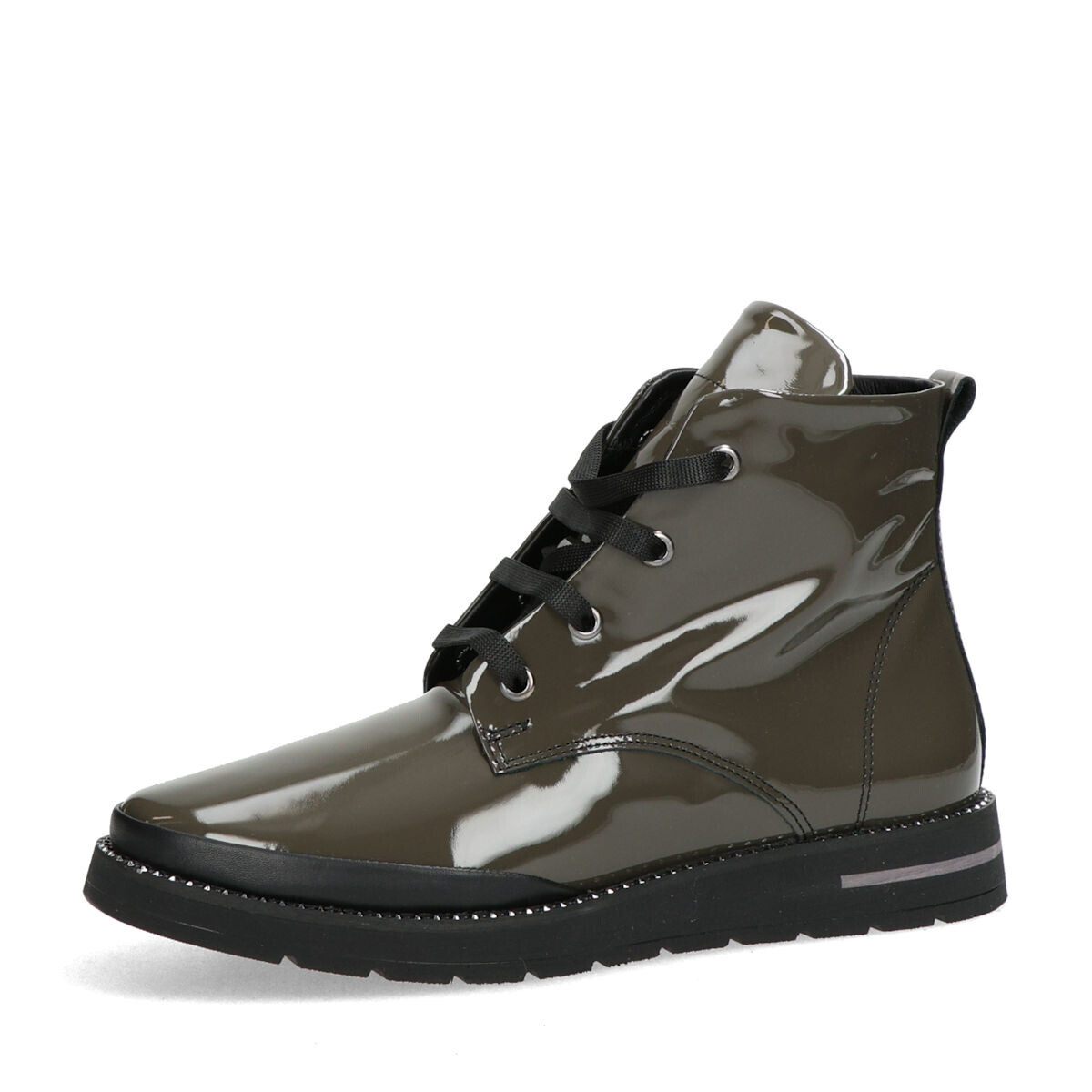 ETIMEĒ dámské lakované kotníkové kozačky - olivové - 37