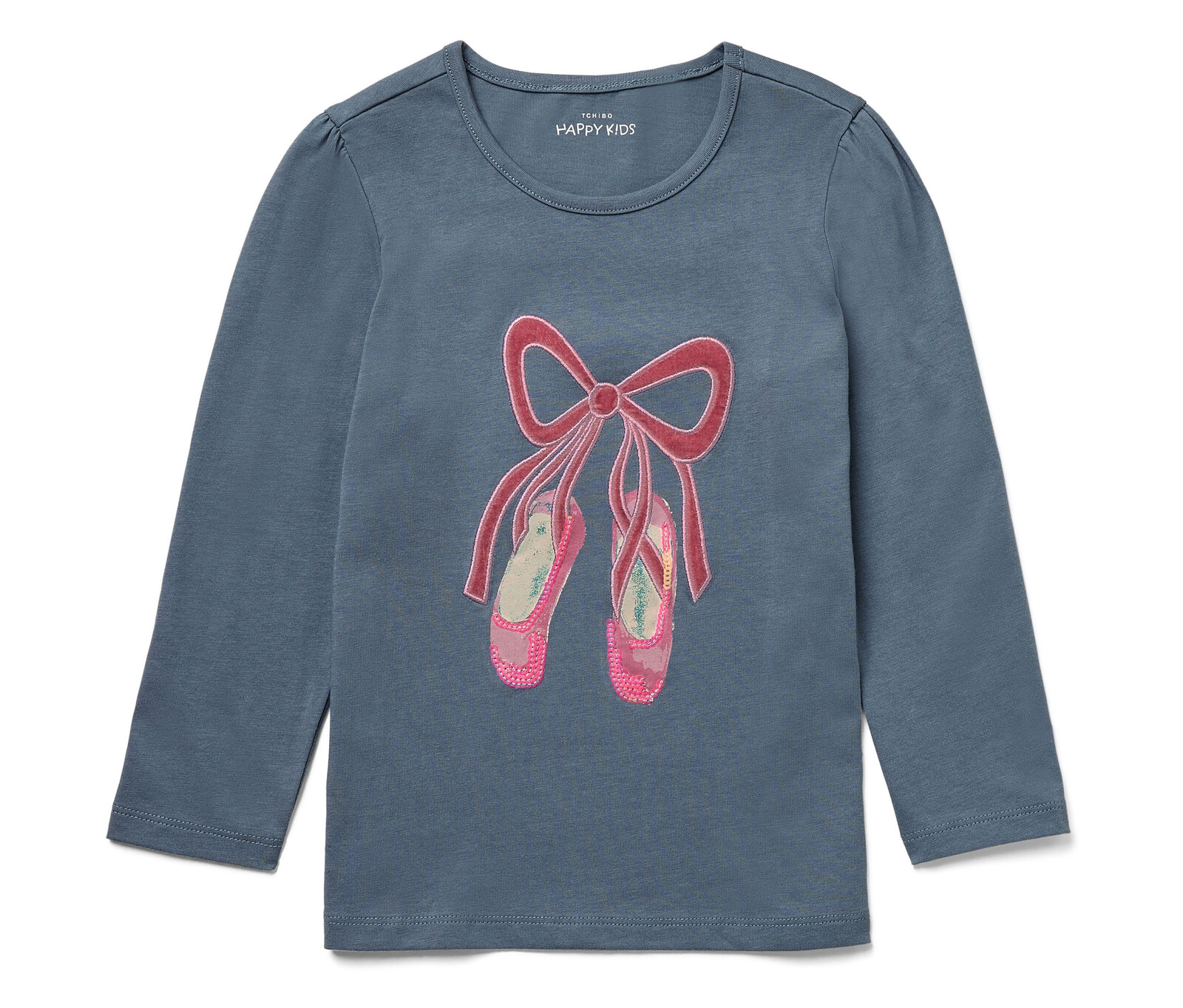 Tchibo - Dětské triko s dlouhými nabíranými rukávy - pro dívky - vel. 86/92 - barva: modrá