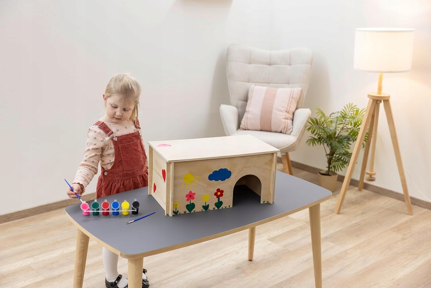 Kerbl Pet domek pro hlodavce k malování - D 50 x Š 29 x V 24 cm, včetně 6 barev a štětců