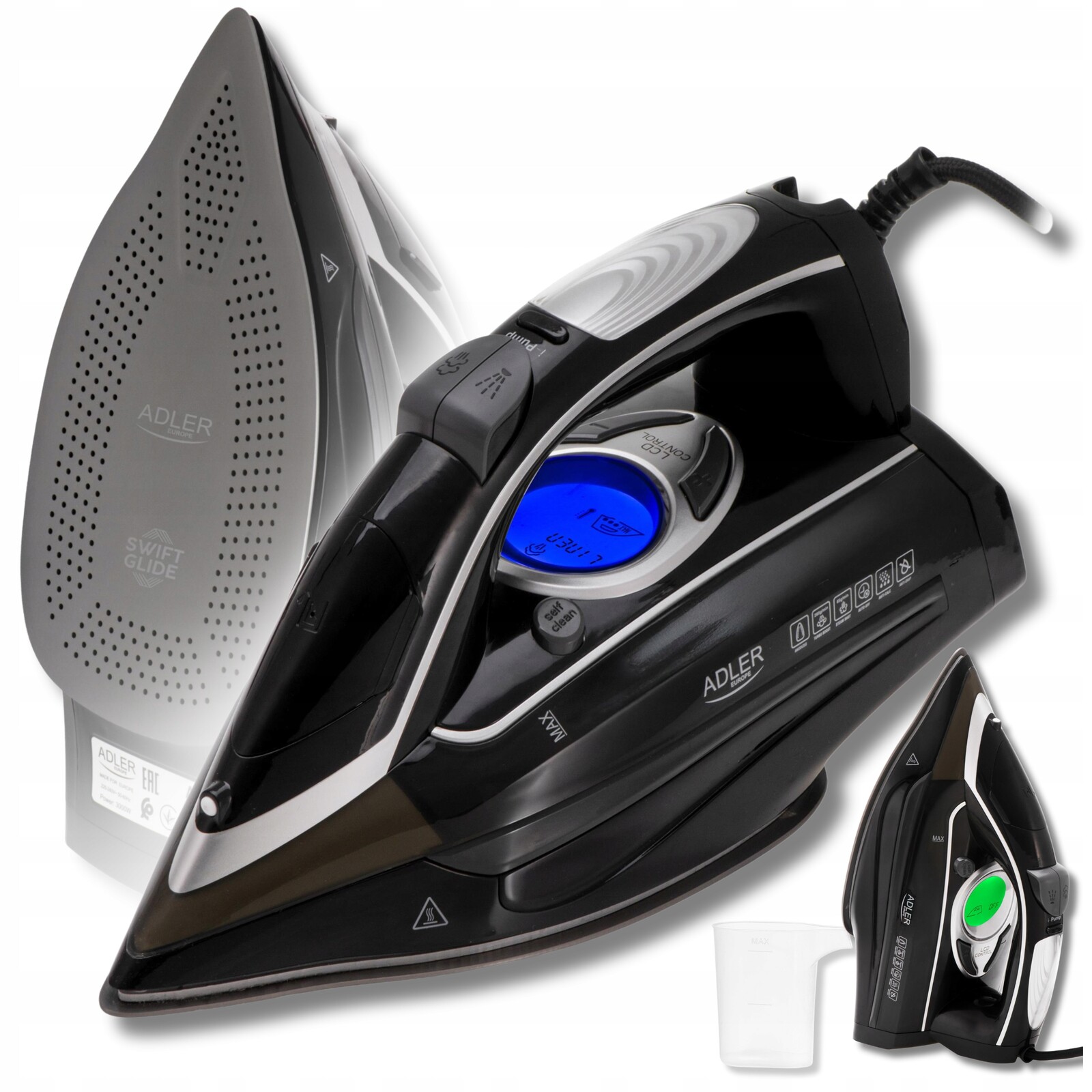 Žehlička s vodním čerpadlem Adler AD5054 LCD 3000W Noha Swift Glide