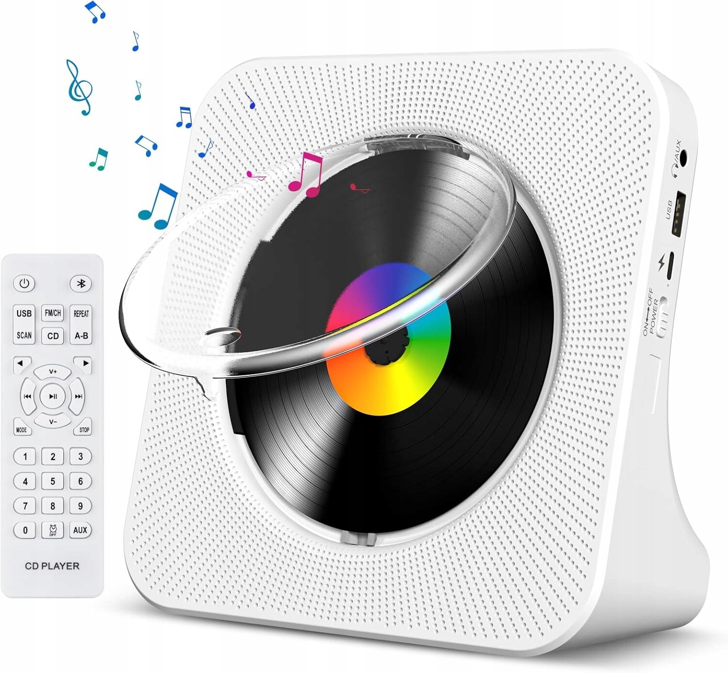 Přehrávač CD Gueray KC-806 s reproduktorem a dálkovým ovládáním Bluetooth, bílý
