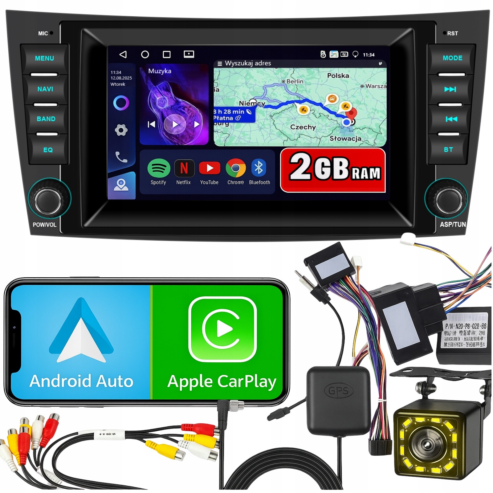 Radio pro Mercedes E W211 Cls W219 CarPlay WiFi Gps Android 15 2GB Ram