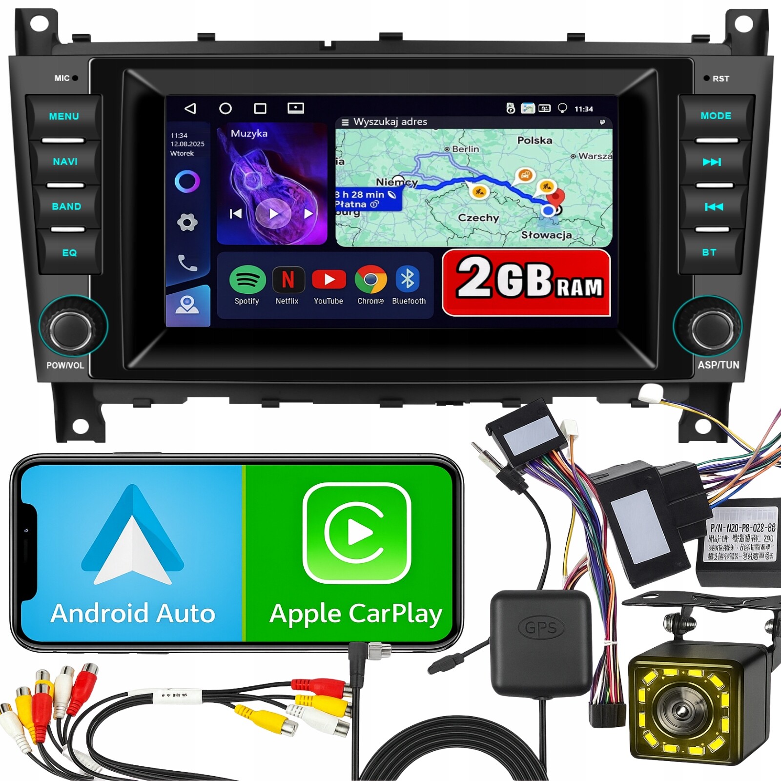 Radio pro Mercedes C W203 CLC W209 CarPlay Android 15 WiFi Gps 2GB Ram Bt