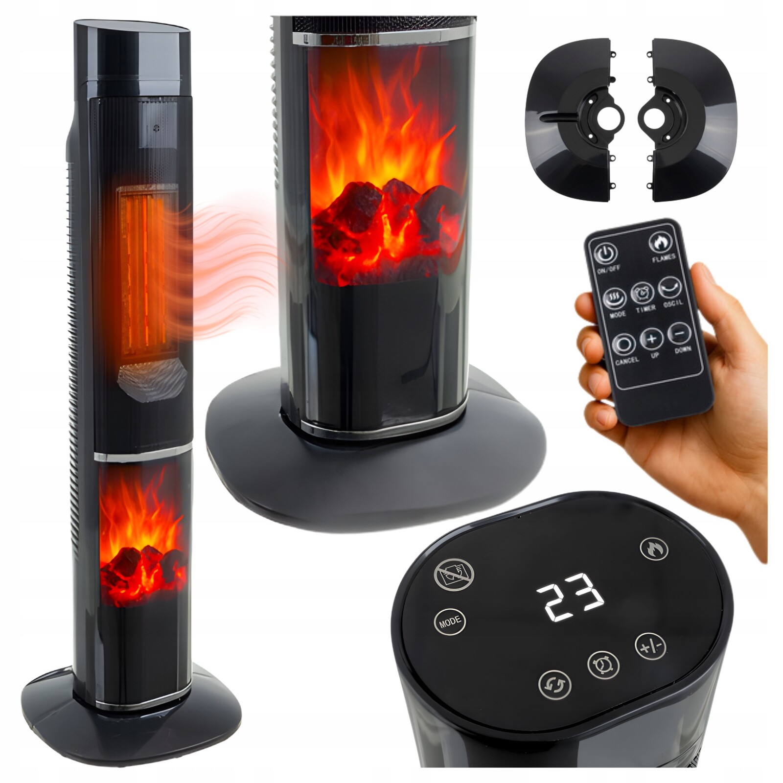 Elektrický sloupový termoventilátor 2000 W Efekt krbu Pilot