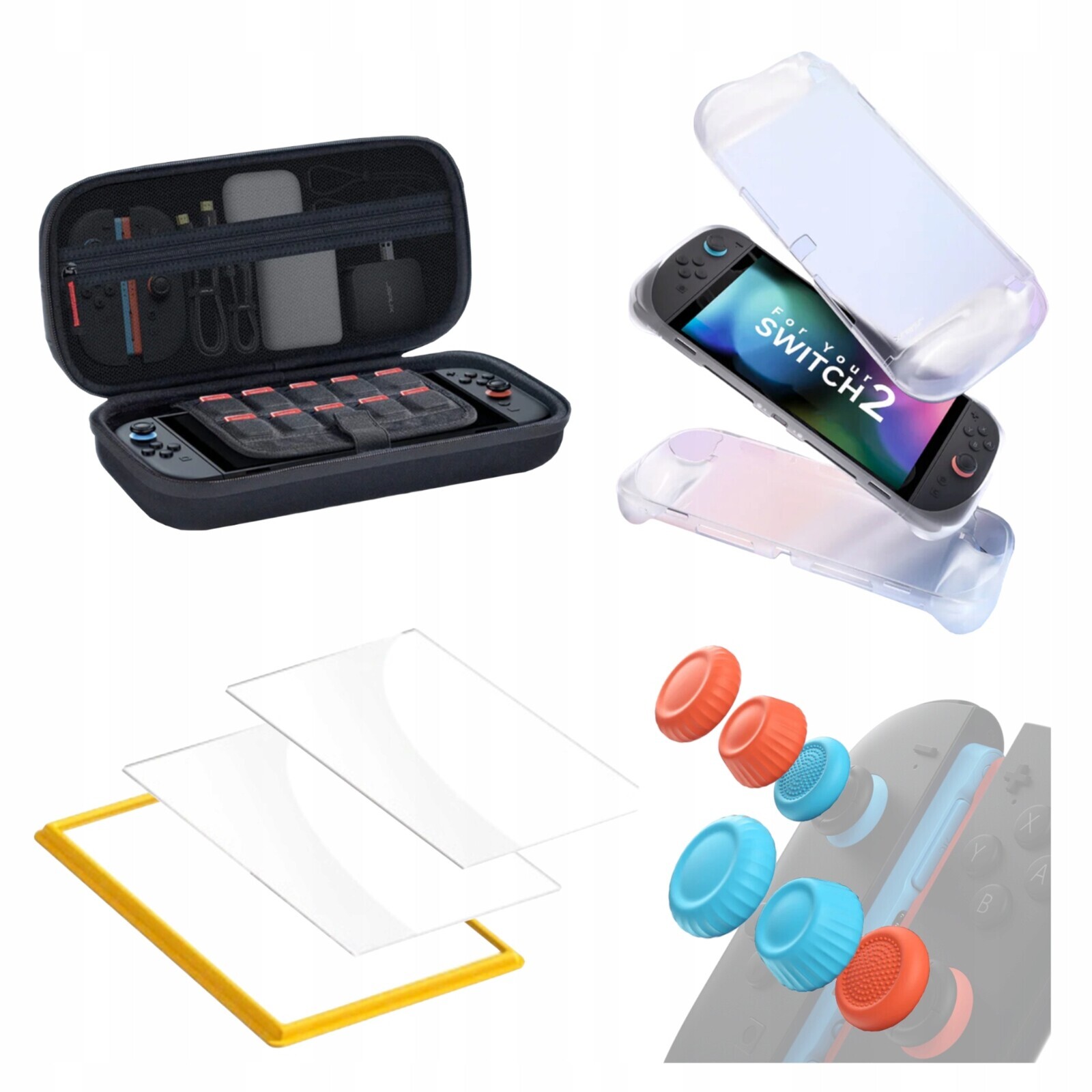 Sada příslušenství pro Nintendo Switch 2 Sklo Gumičky na Joy-Con Pouzdro