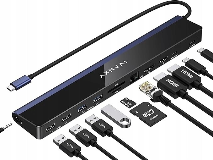 iVANKY Dokovací stanice Usb C 12v1 2xHDMI 4K 60Hz 100W Pd Ethernet Sd Tf
