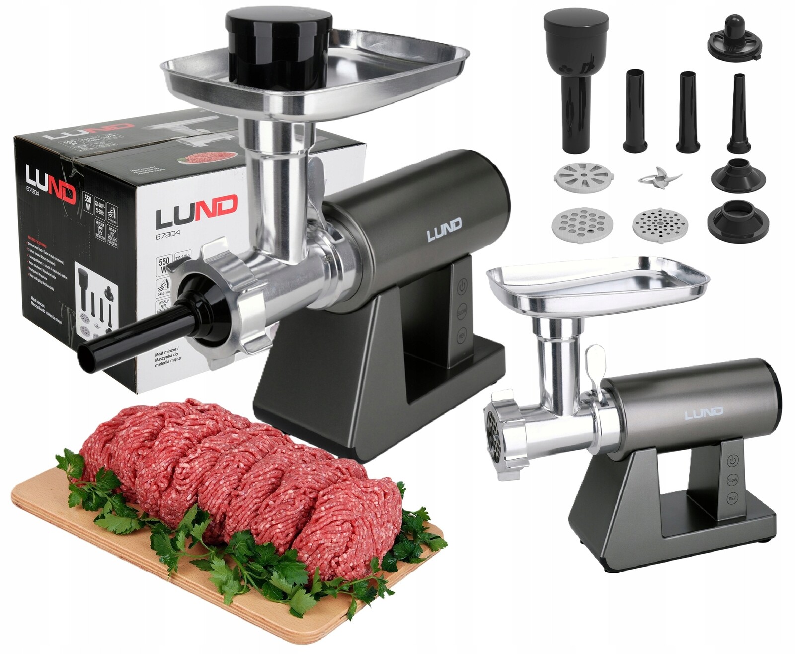 Mlýnek Na Maso Plnička Na Klobásy Ocel 5v1 DC 550W 67904