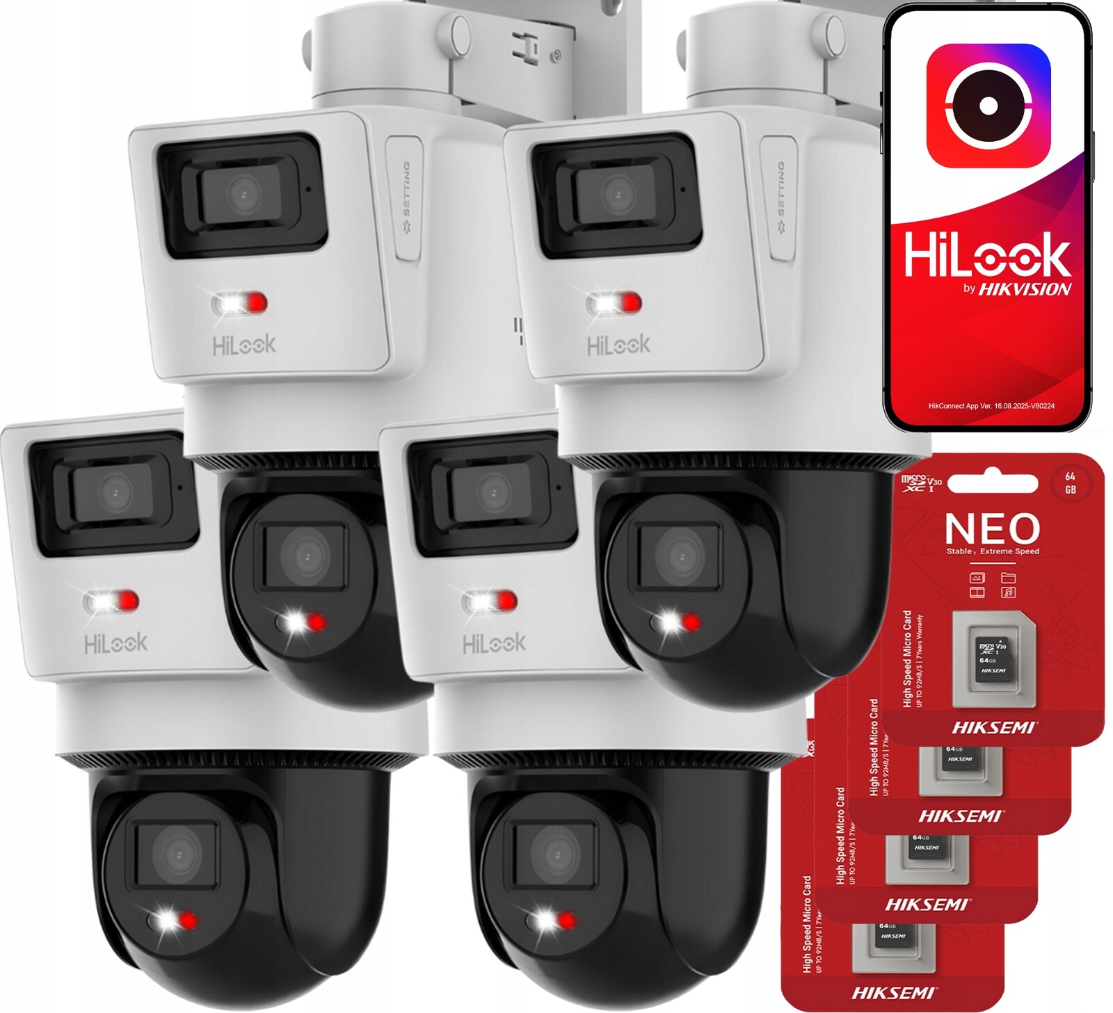 Sada 4 otočných Ip kamer HiLook Hikvision TrandemVu 4MPx PTZ-D4 64GB