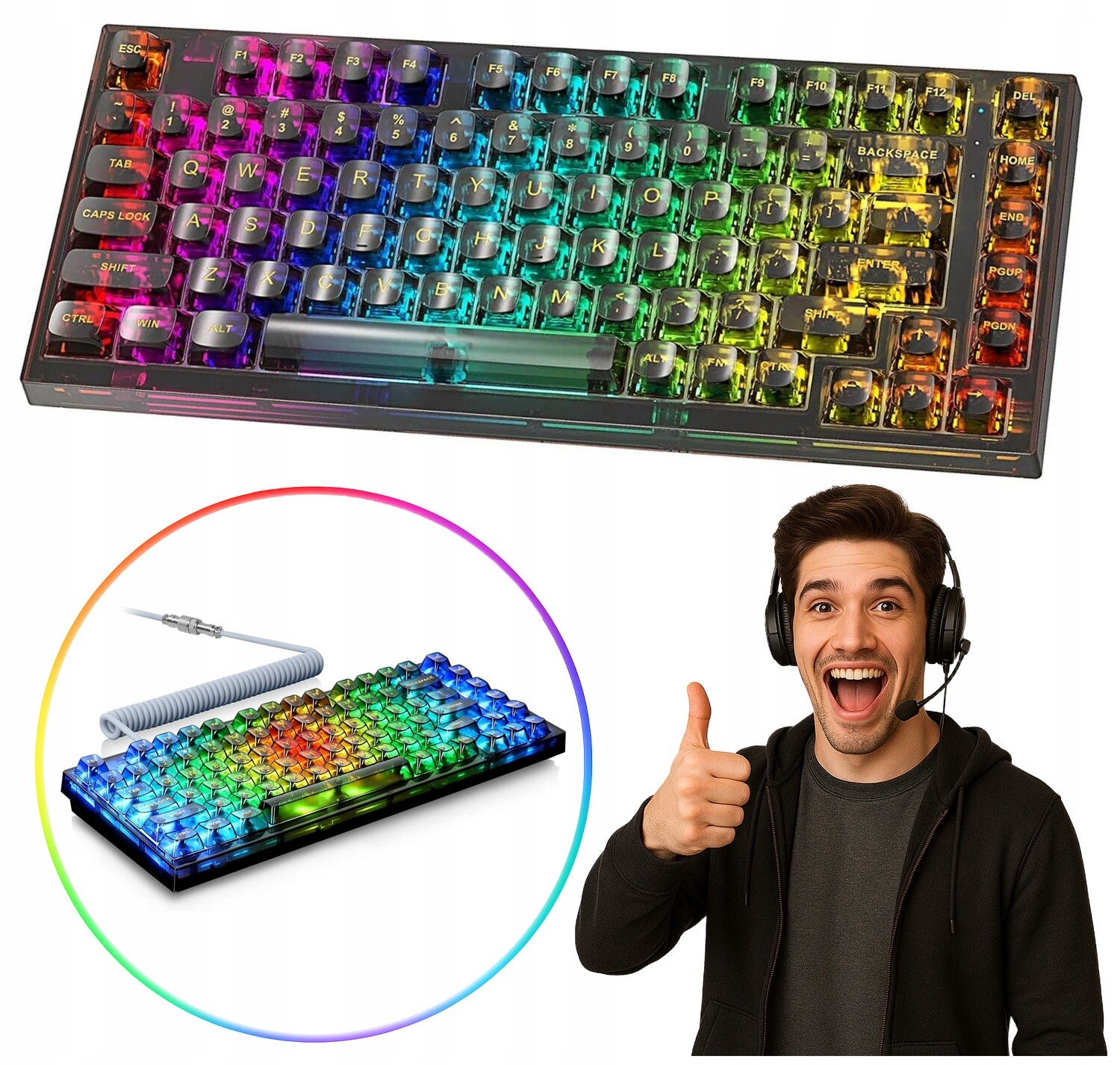 Herní klávesnice mechanická poloprůhledná Rgb 75% Attack Shark