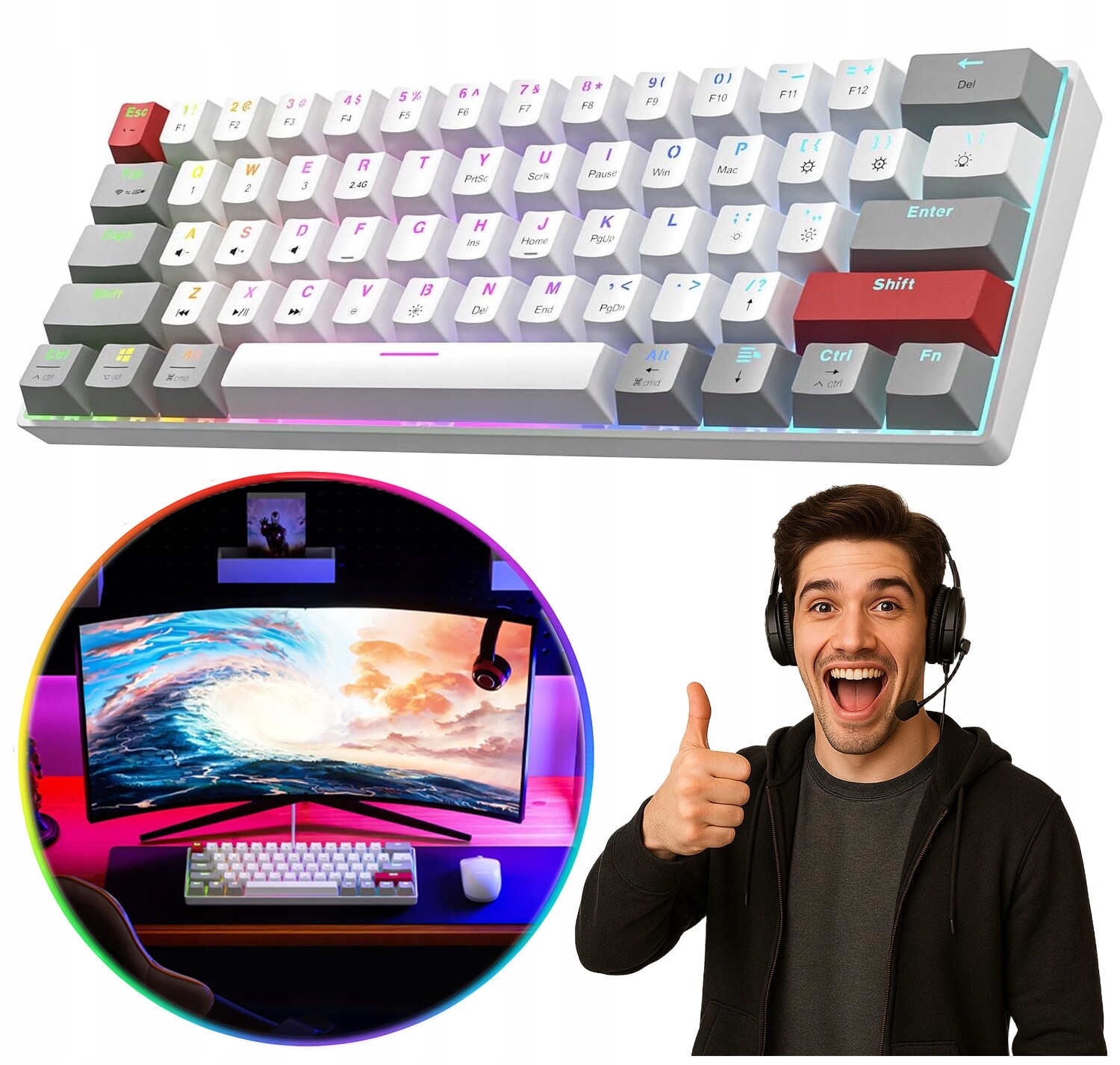 Mechanická klávesnice pro hráče bezdrátová BT/2.4 GHz/USB-C 60% Pro