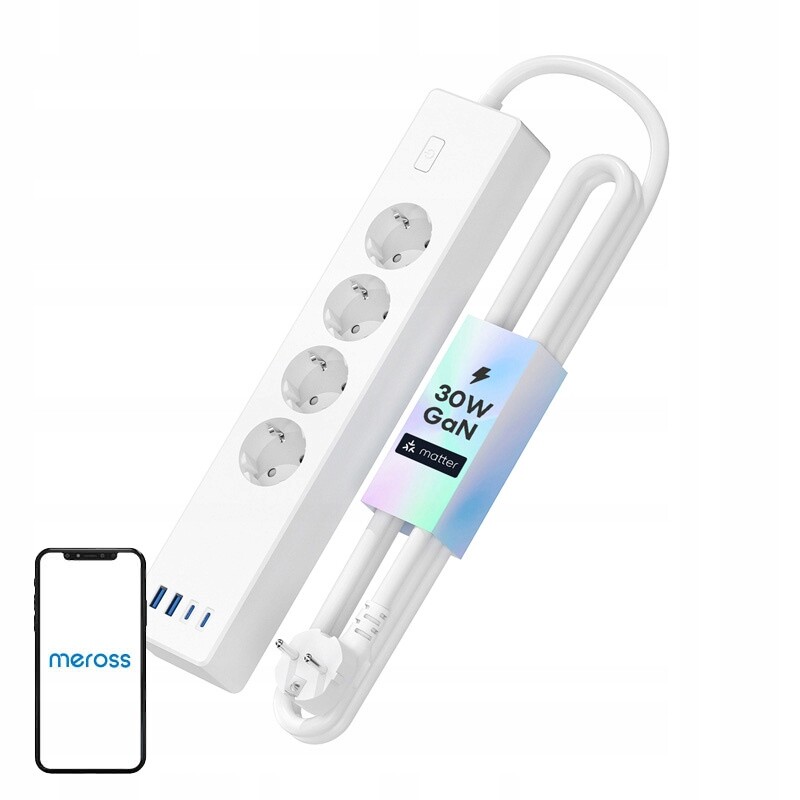 Meross MSP844SMA-EU Inteligentní lišta 4xUSB-C zásuvka Usb-a Matter