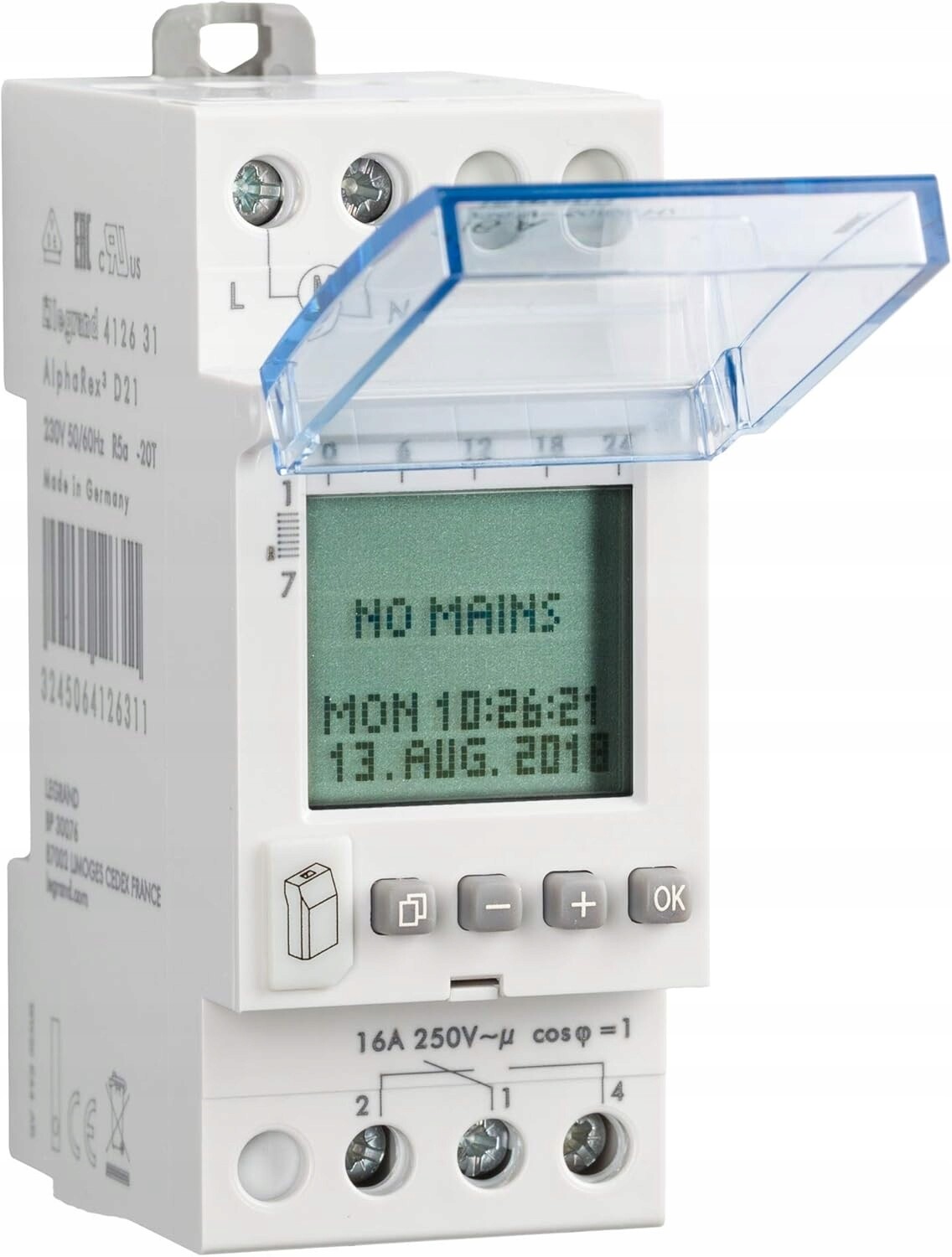 Digitální časový programátor D21 412631 1kanálový 2-modulový Din 230 V/50 Hz