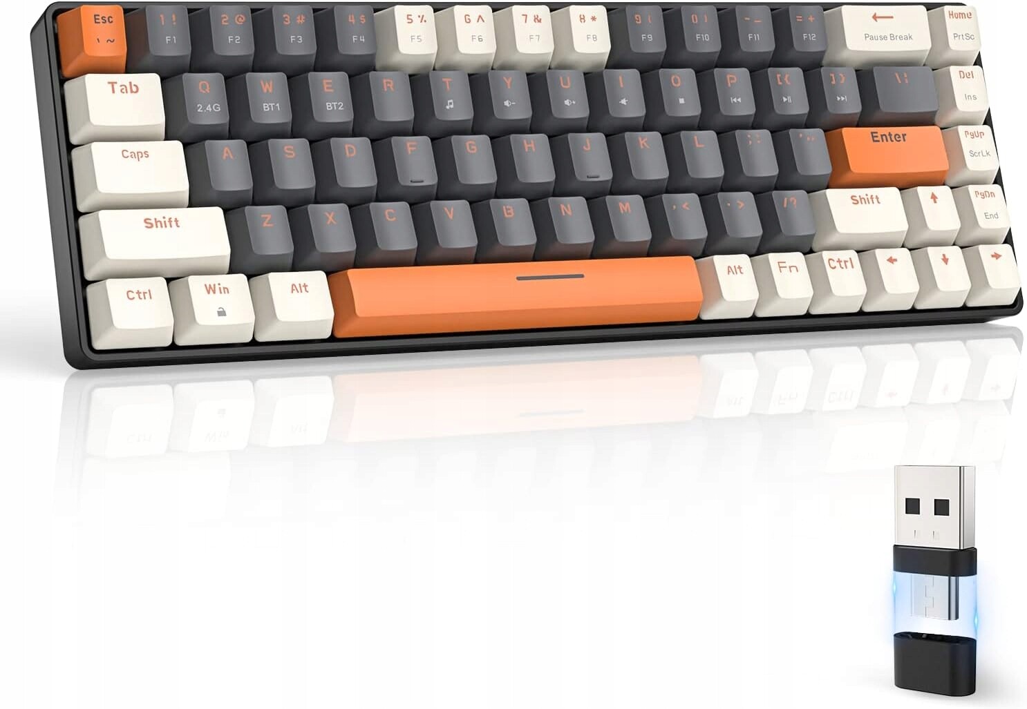 Bezdrátová Mechanická Herní Klávesnice Bt/usb 2.4G Šedá Qwerty