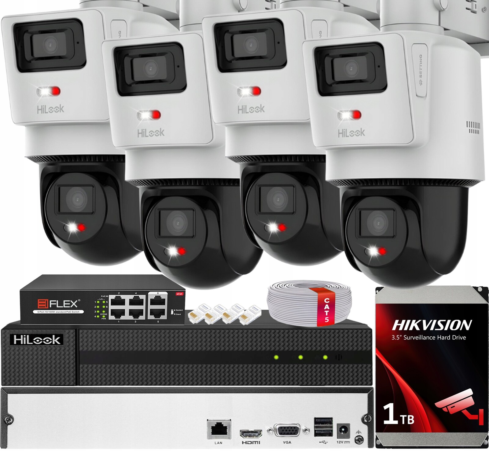 Sada pro monitorování Ip 4 kamer TandemVu 4MPx 4MPx PTZ-D4 Disk 1TB