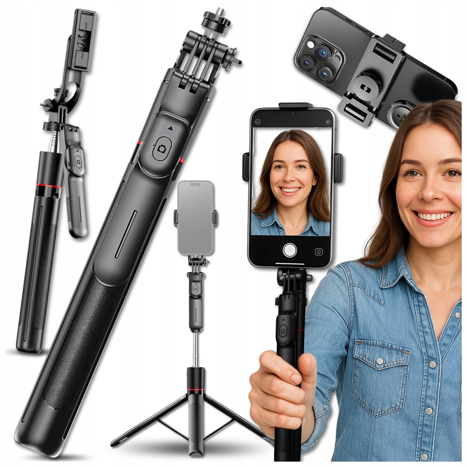 Selfie Tyč Stativ Pro Telefon Vysoký Bluetooth Tyč Tripod Držák Dlouhý