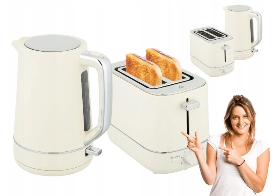 Set Konvice 1,7 L Toustovač 2 Koromky Elegantní Set Béžová Kuchyně