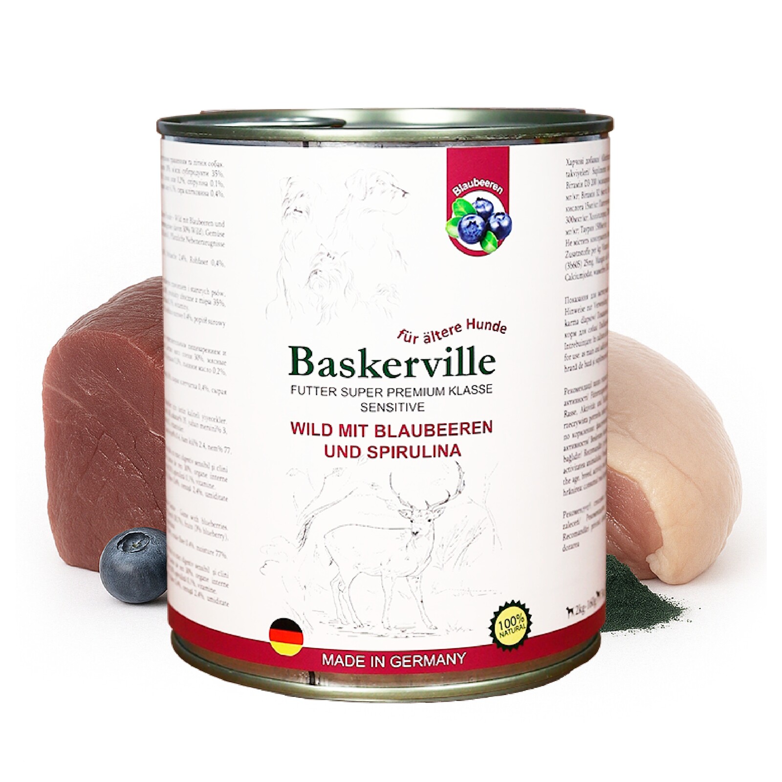 Baskerville Superprémiové vlhké krmivo pro psy Senior Jelen Borůvky 24x800 g