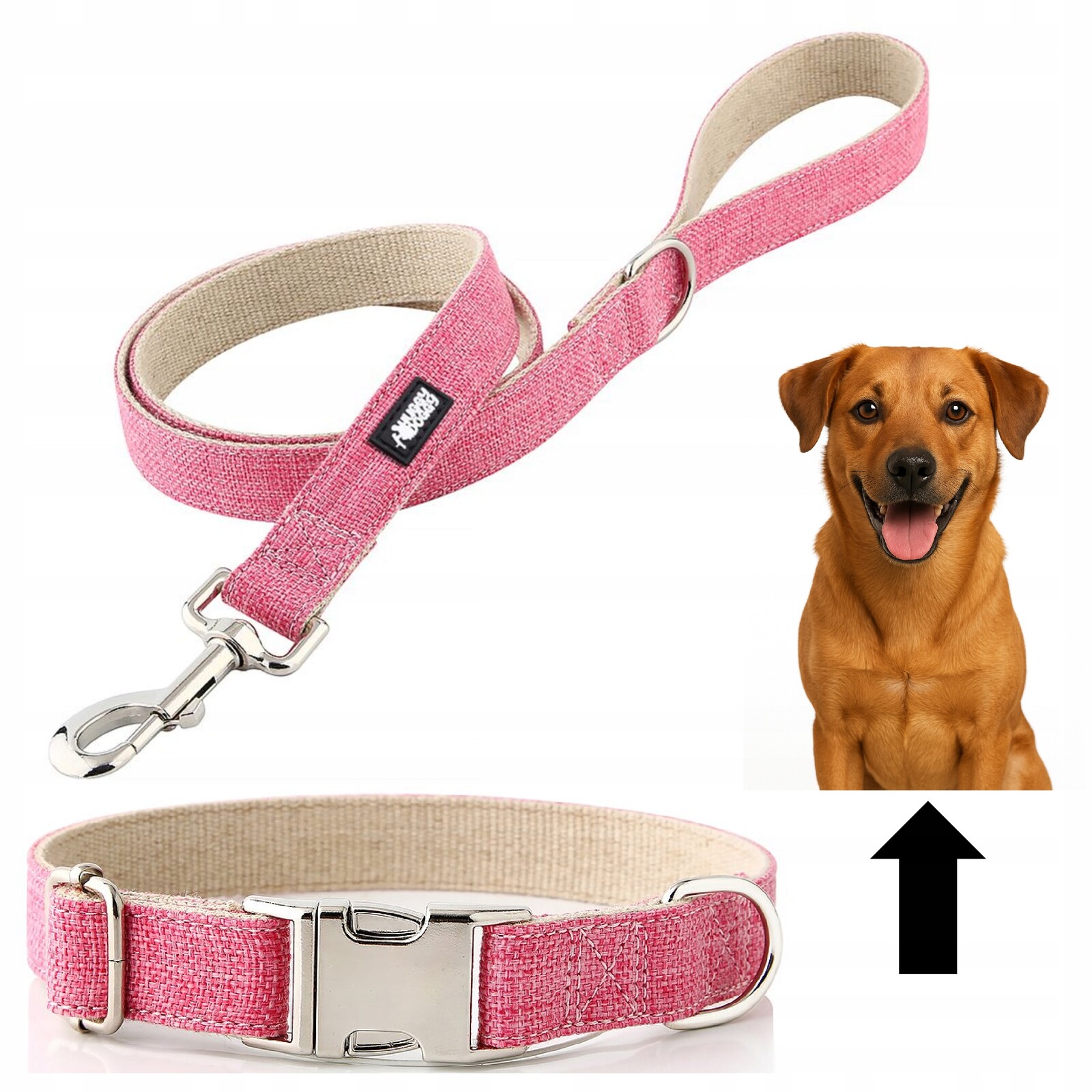 Vodítko a obojek pro psa, silný, nastavitelný komplet Huggy Doggy, růžová S