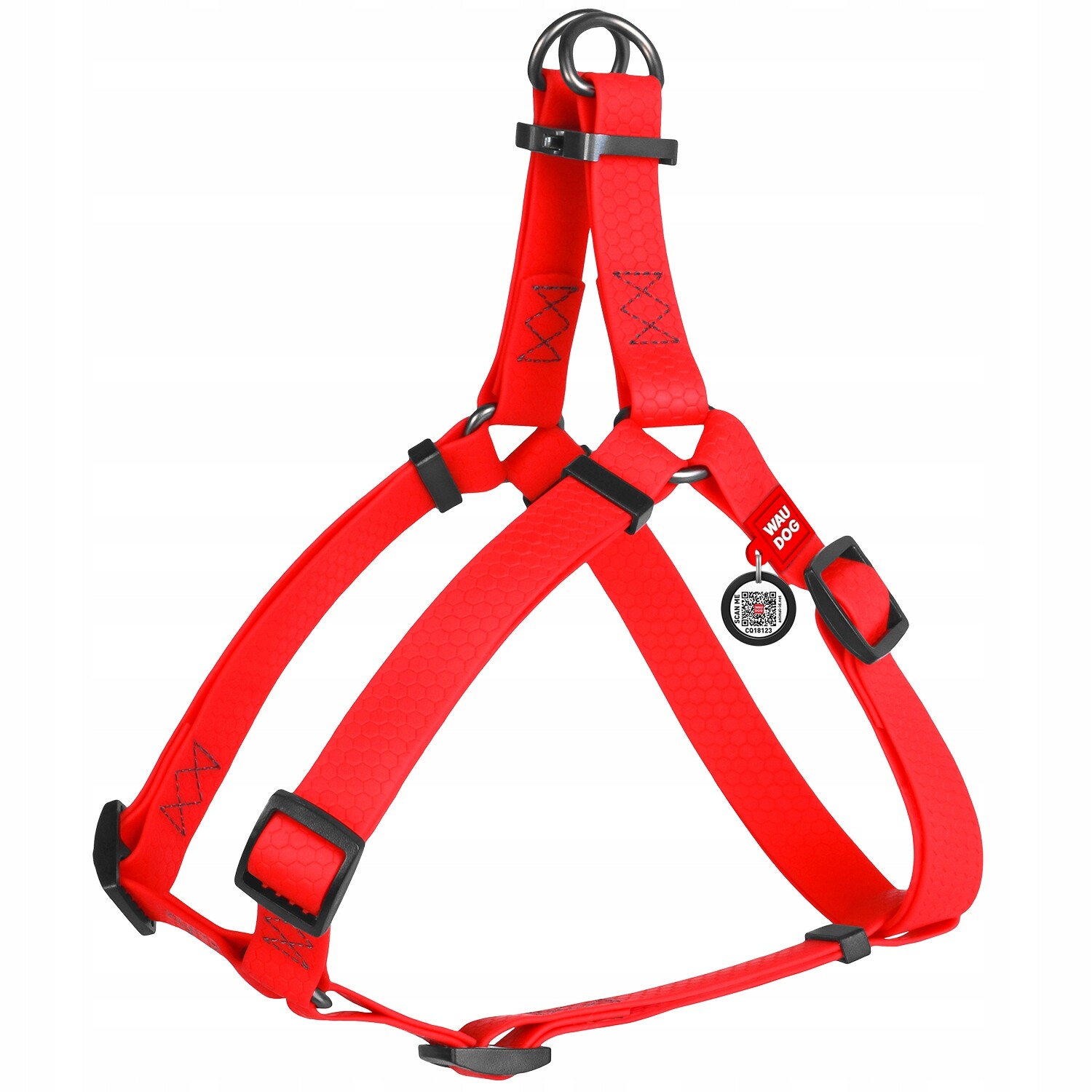 Voděodolný postroj pro psa s Qr pasem, nastavitelný, červený, velikost L