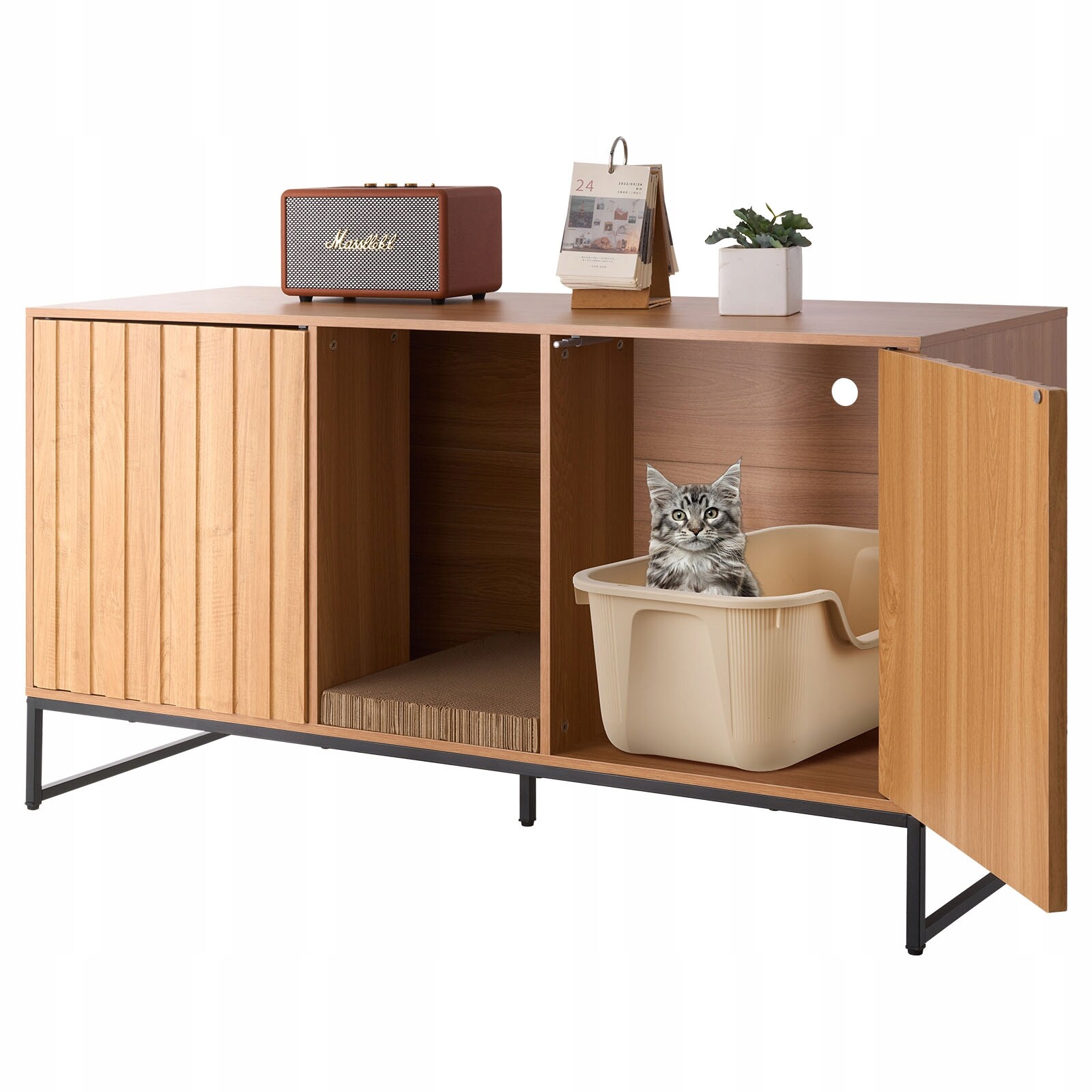 Skříňka Pro Kočky s kovovými nohami 120 cm s podložkou na škrábání a úložným prostorem