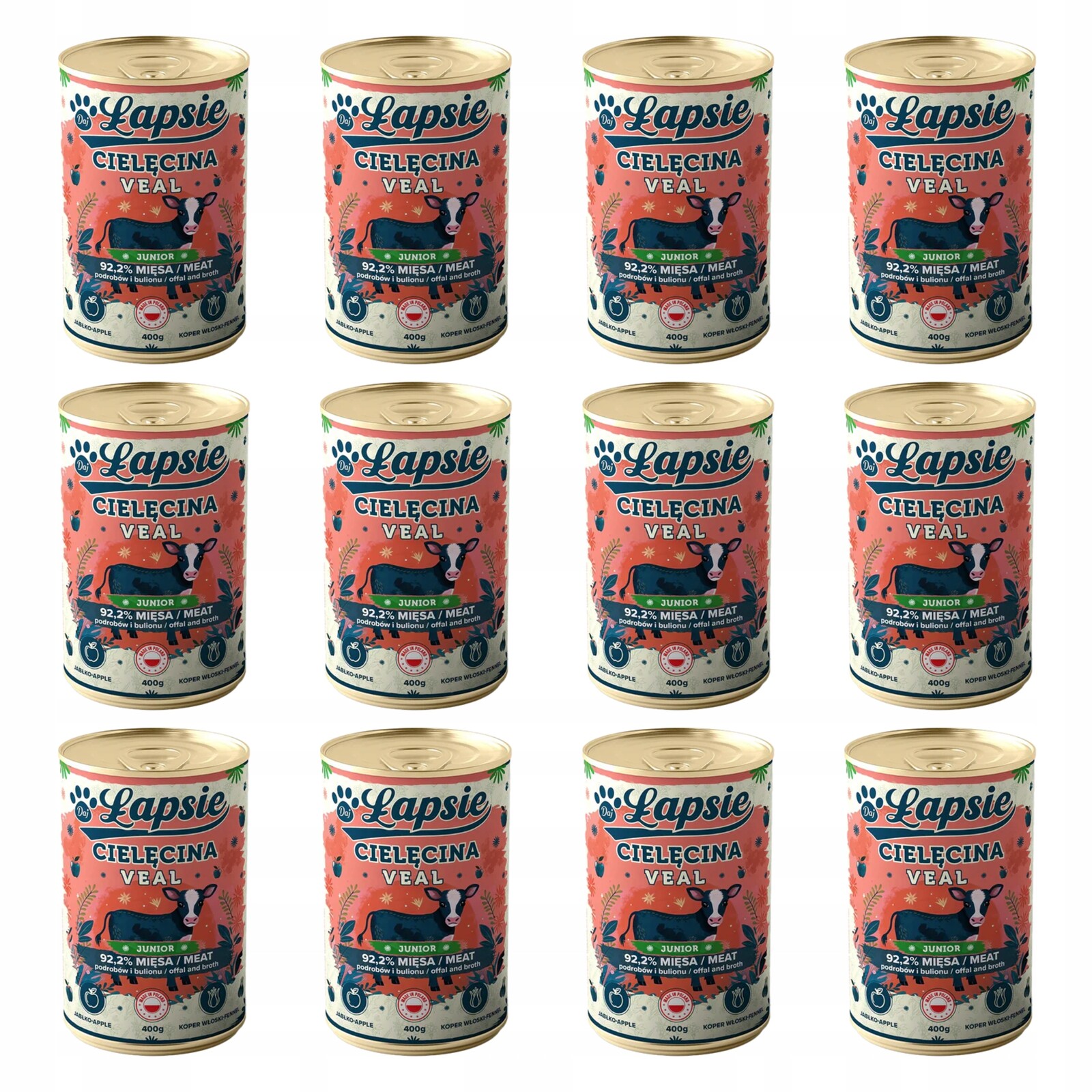 Happy Snacky Chytá Krmivo pro mokré psy Telecí jablko Junior 12x400g Set