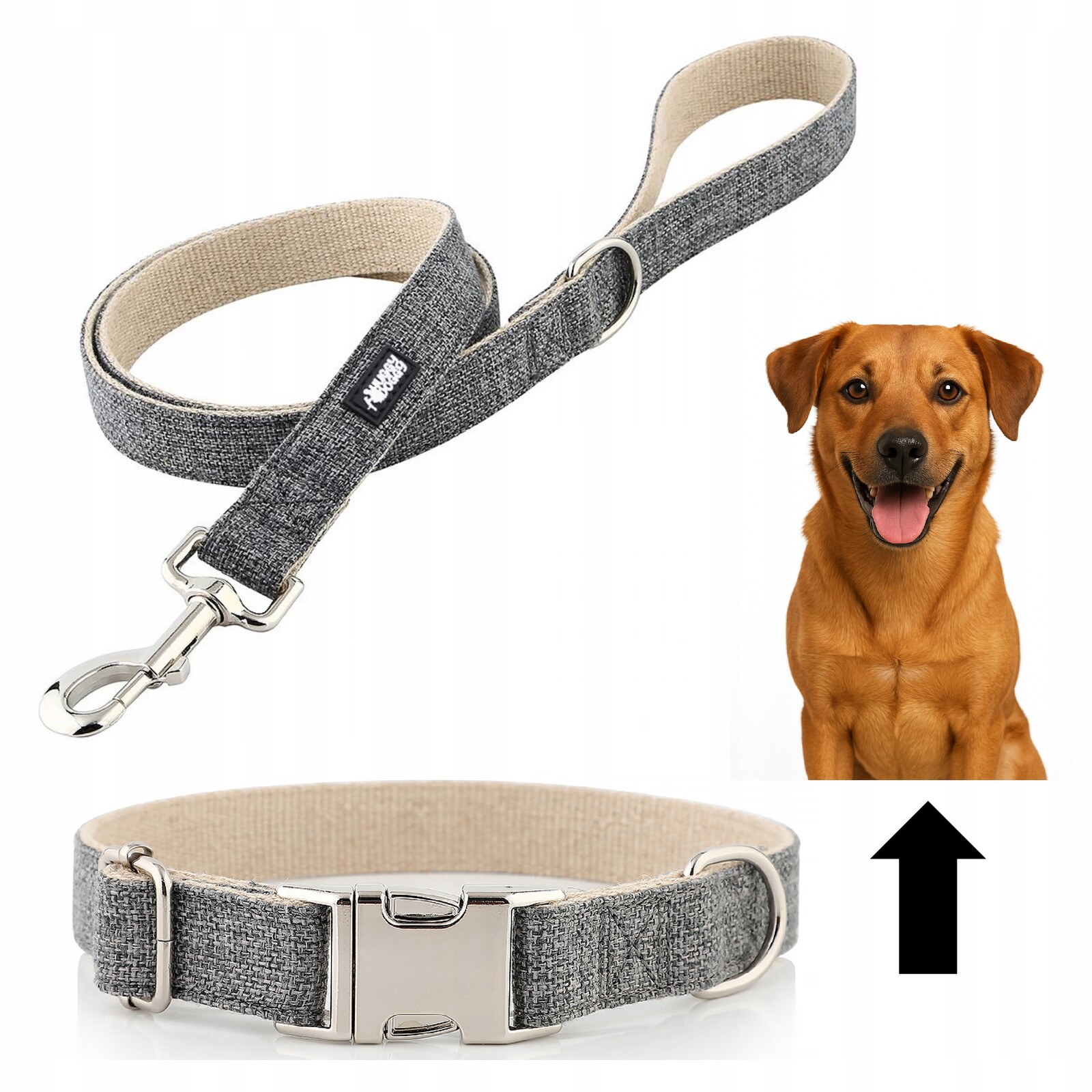 Vodítko a obojek pro malého psa, pevná sada Huggy Doggy šedá Xs