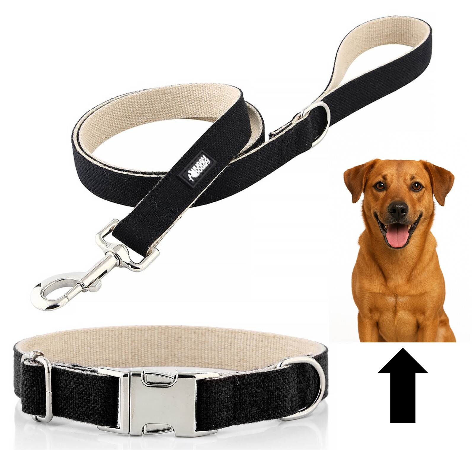 Vodítko a obojek pro štěně sada 2v1 lehká Huggy Doggy černá Xs