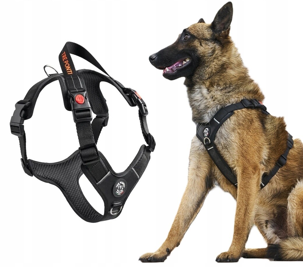 Postroj pro psa L 70-85 cm Buldok Ang Boxer Tre Ponti Guard černý