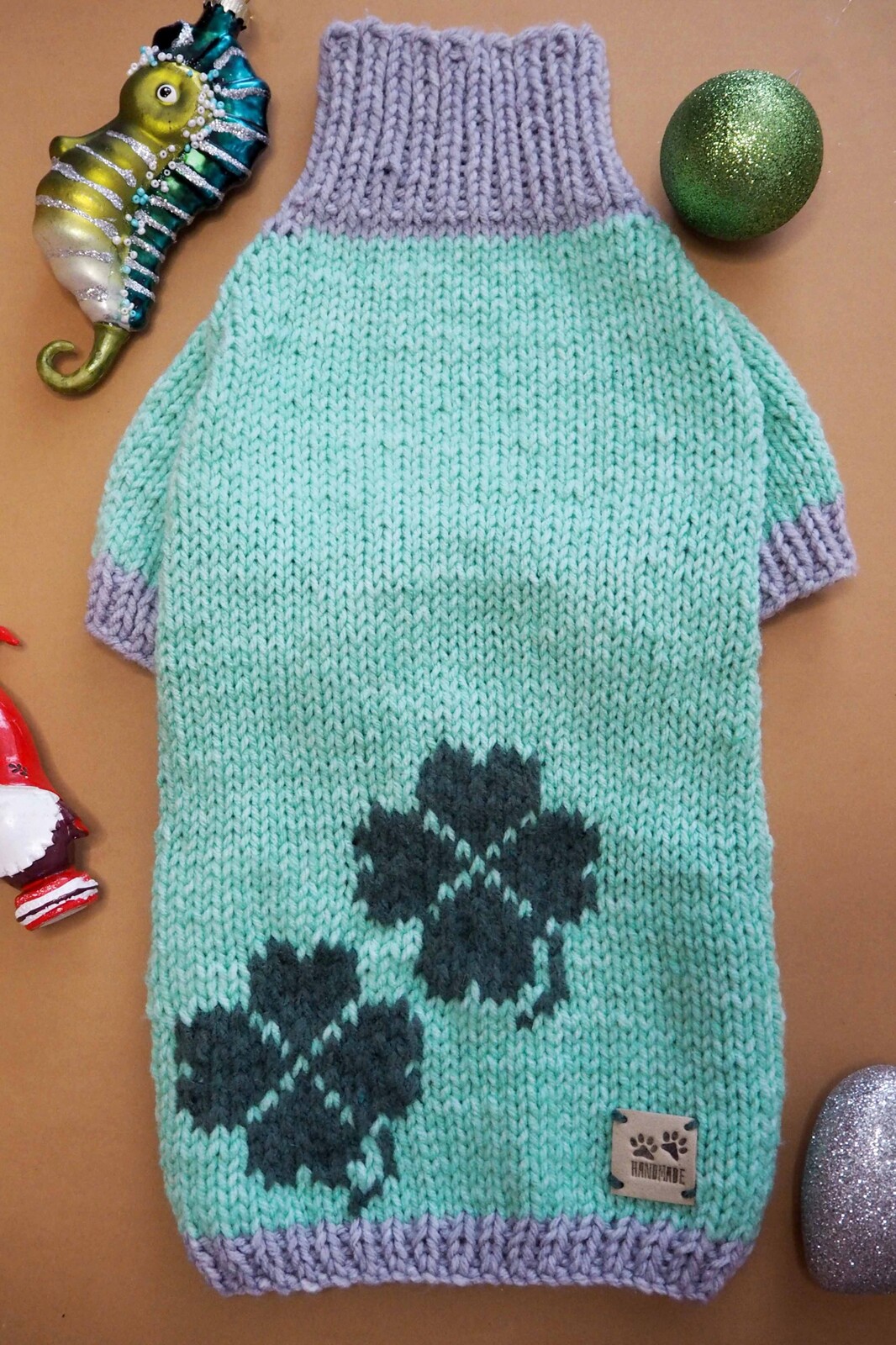 Teplý svetr pro psa M/L, měkký, teplý, handmade, mátový