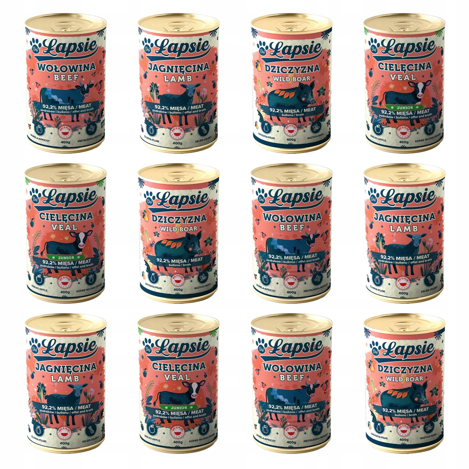 Happy Snacky Łapsie Mokré Krmivo MIX Chutí pro psy 12x400g Sada