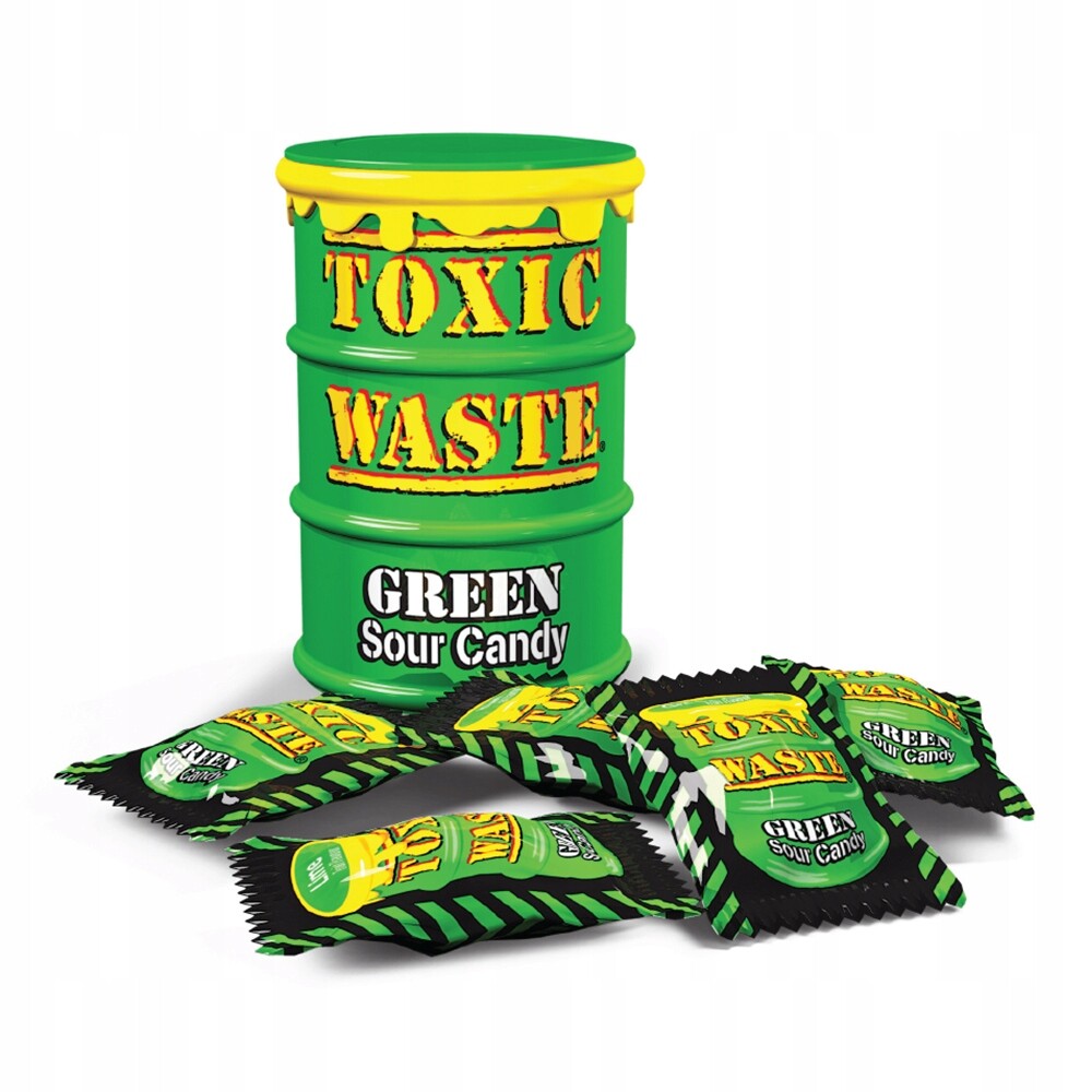 Toxic Waste Green Sour bonbóny s ovocnými příchutěmi 42 g Sada: 12 ks