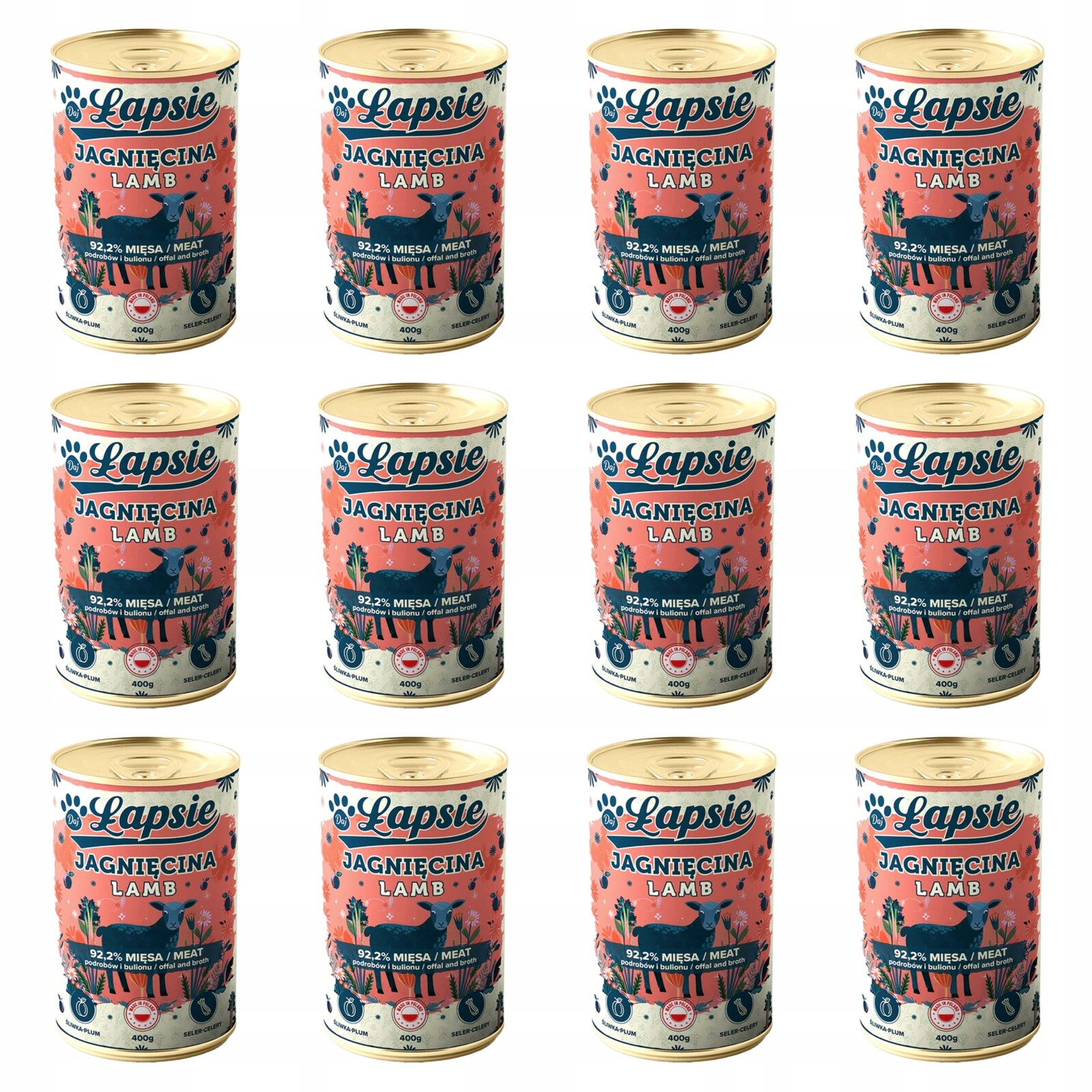 Happy Snacky Lapsie Krmivo mokré pro psa Jehněčí se švestkou 12x400g Set