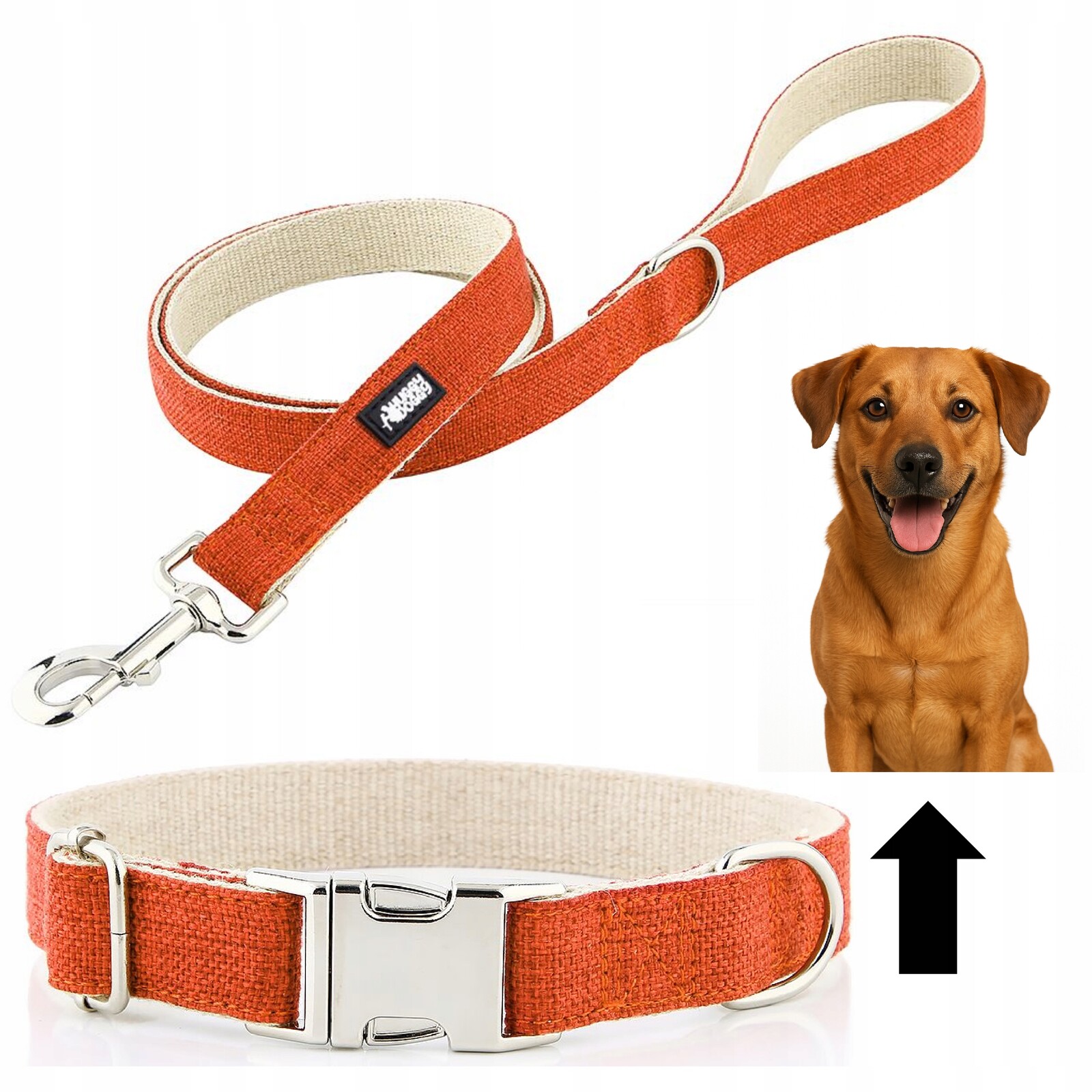 Vodítko a obojek pro štěně, silný komplet Huggy Doggy oranžová Xs