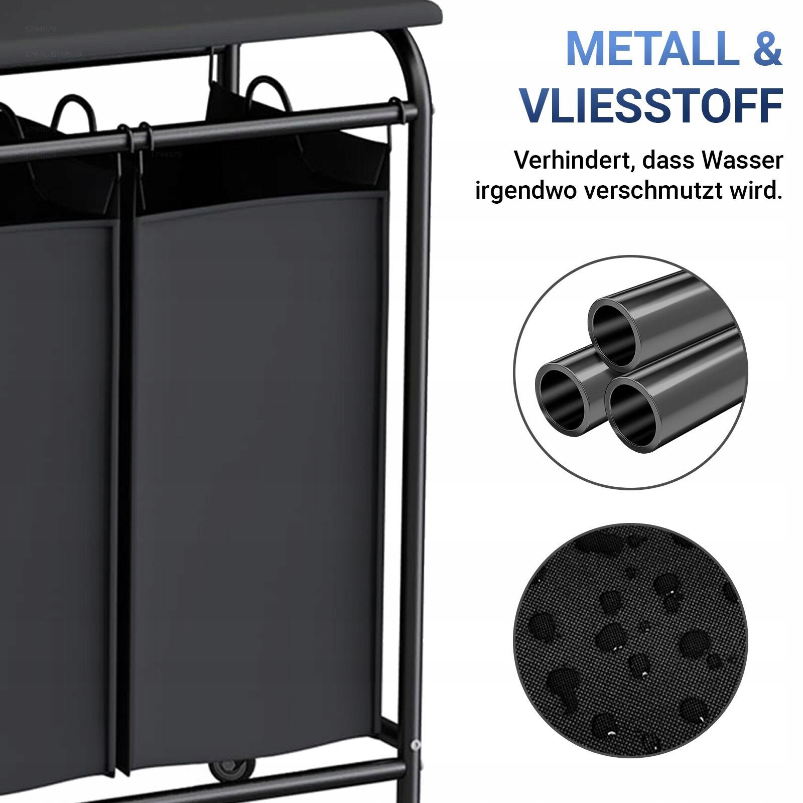 Třímřížkový prádelní vozík s žehlicím prknem na kolečkách pro efektivní praní