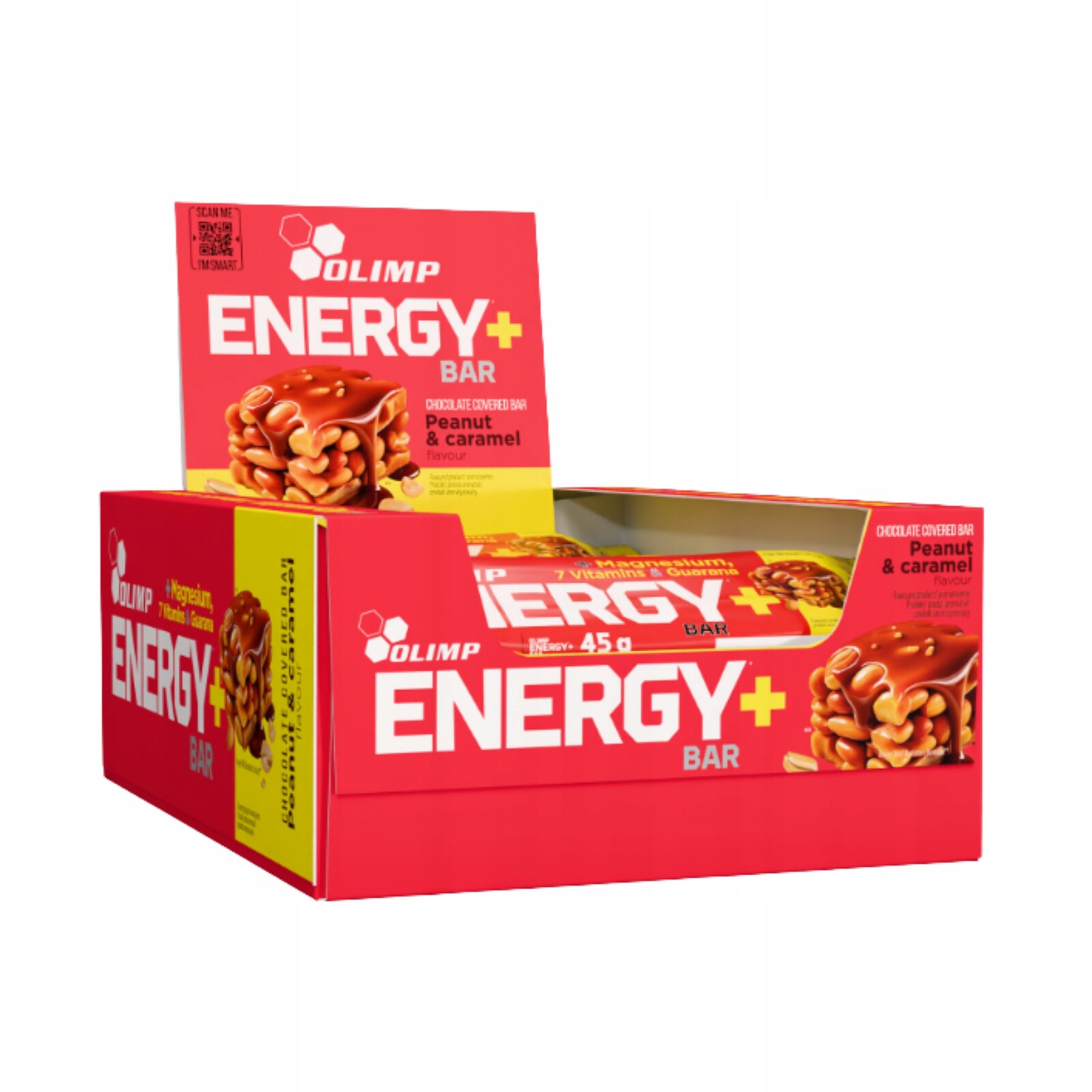 Energetická tyčinka Energy+ Bar 20 ks Guarana Vitamíny Ořech Karamel Olimp