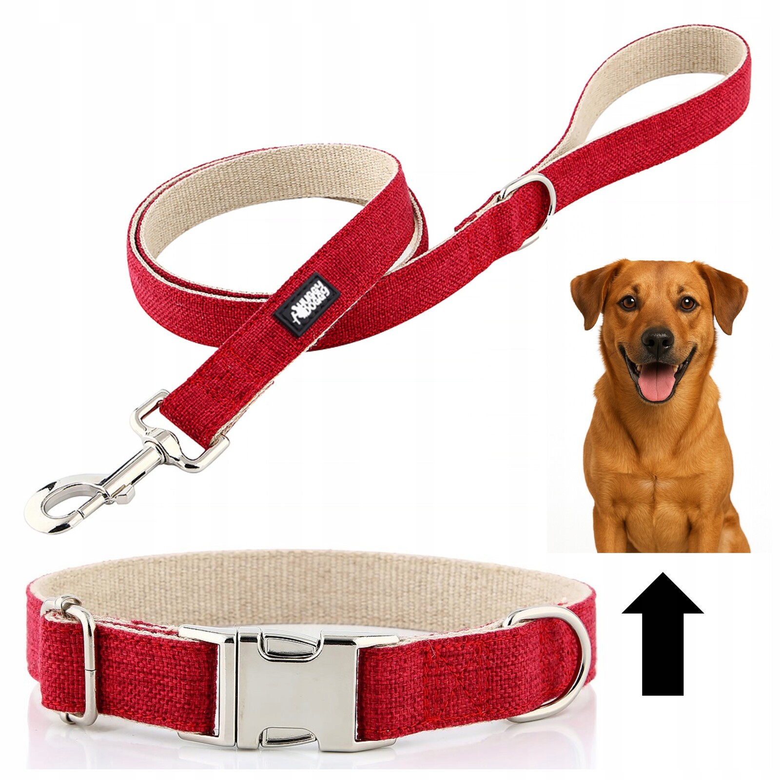 Vodítko a obojek pro psa silný látkový set 2v1 Huggy Doggy červená S