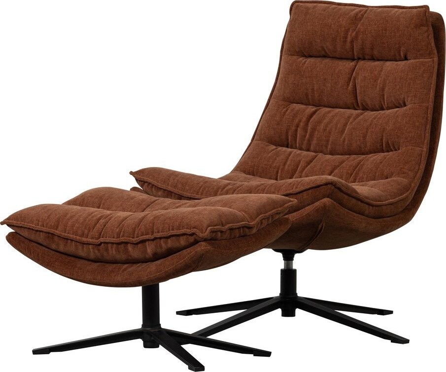 Hnědé otočné žinylkové křeslo s podnožkou Kube – WOOOD