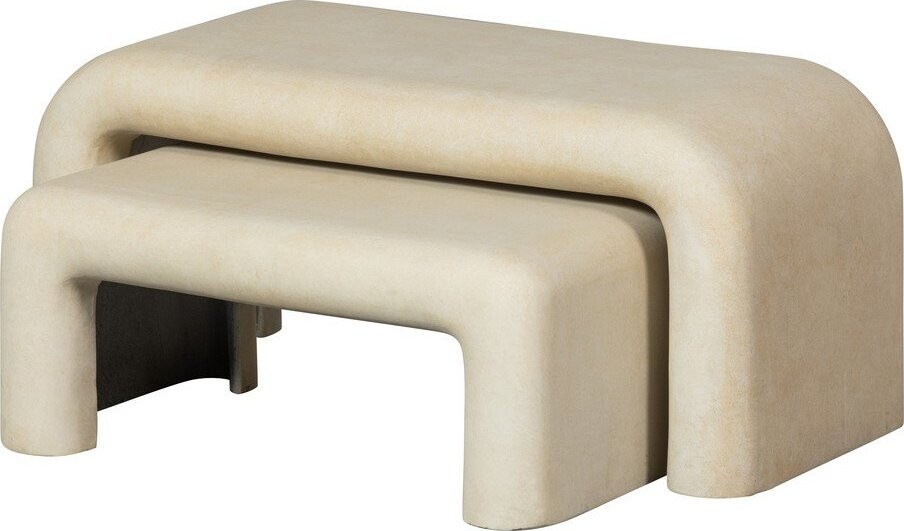 Krémové konferenční stolky v sadě 2 ks v dekoru kamene 42x92 cm Stani – WOOOD