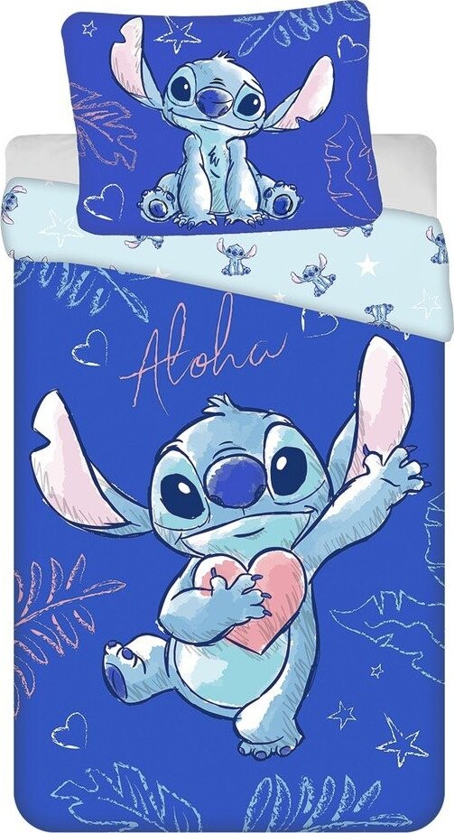 Modré bavlněné dětské povlečení na jednolůžko 140x200 cm Lilo & Stitch