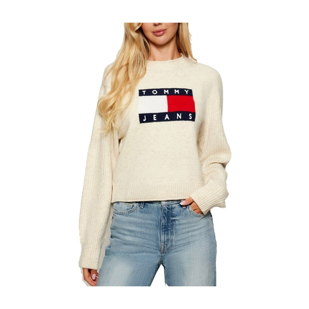 Tommy Jeans  TJW MELANGE FLAG SWEATER  Bílá