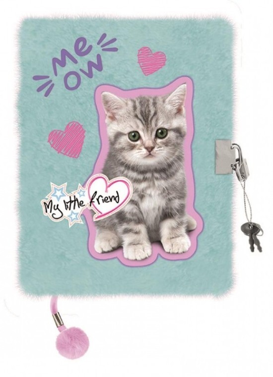 St.Majewski Plyšový zápisník se zámkem - Mint Cat
