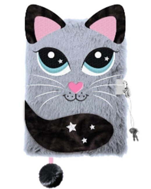 St.Majewski Plyšový zápisník se zámkem - Grey cat