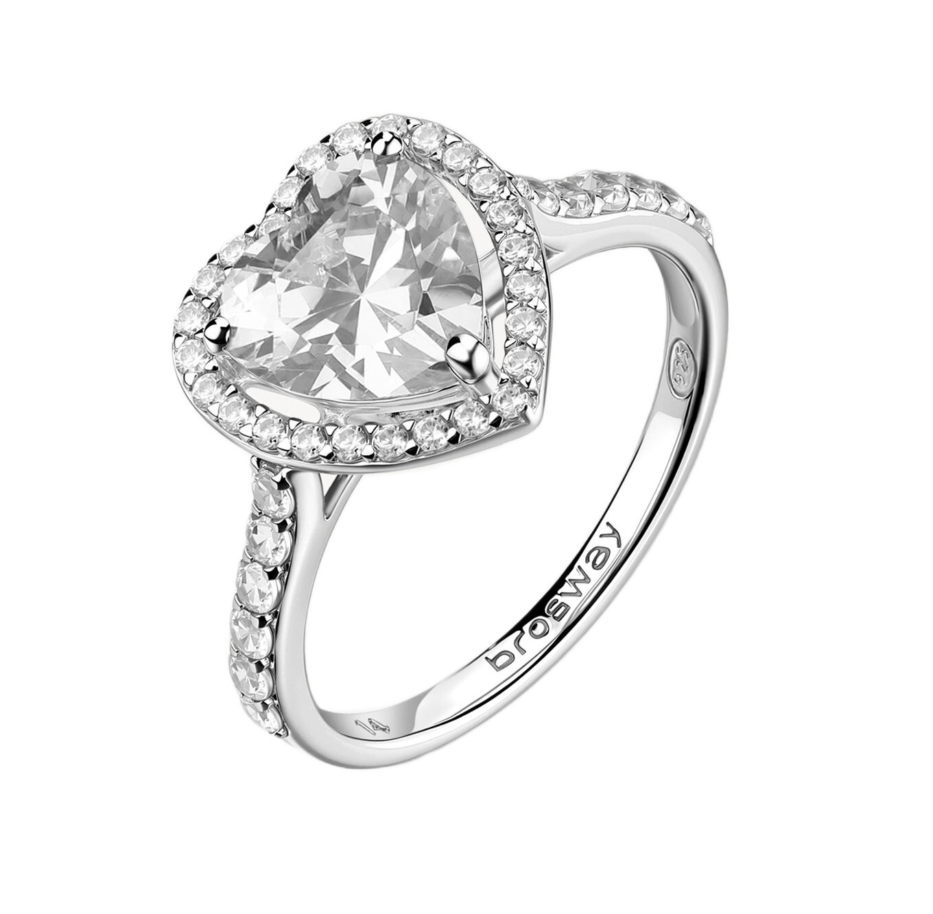 Brosway Stříbrný srdíčkový prsten s kubickými zirkony Fancy Infinite White FIW166 50 mm