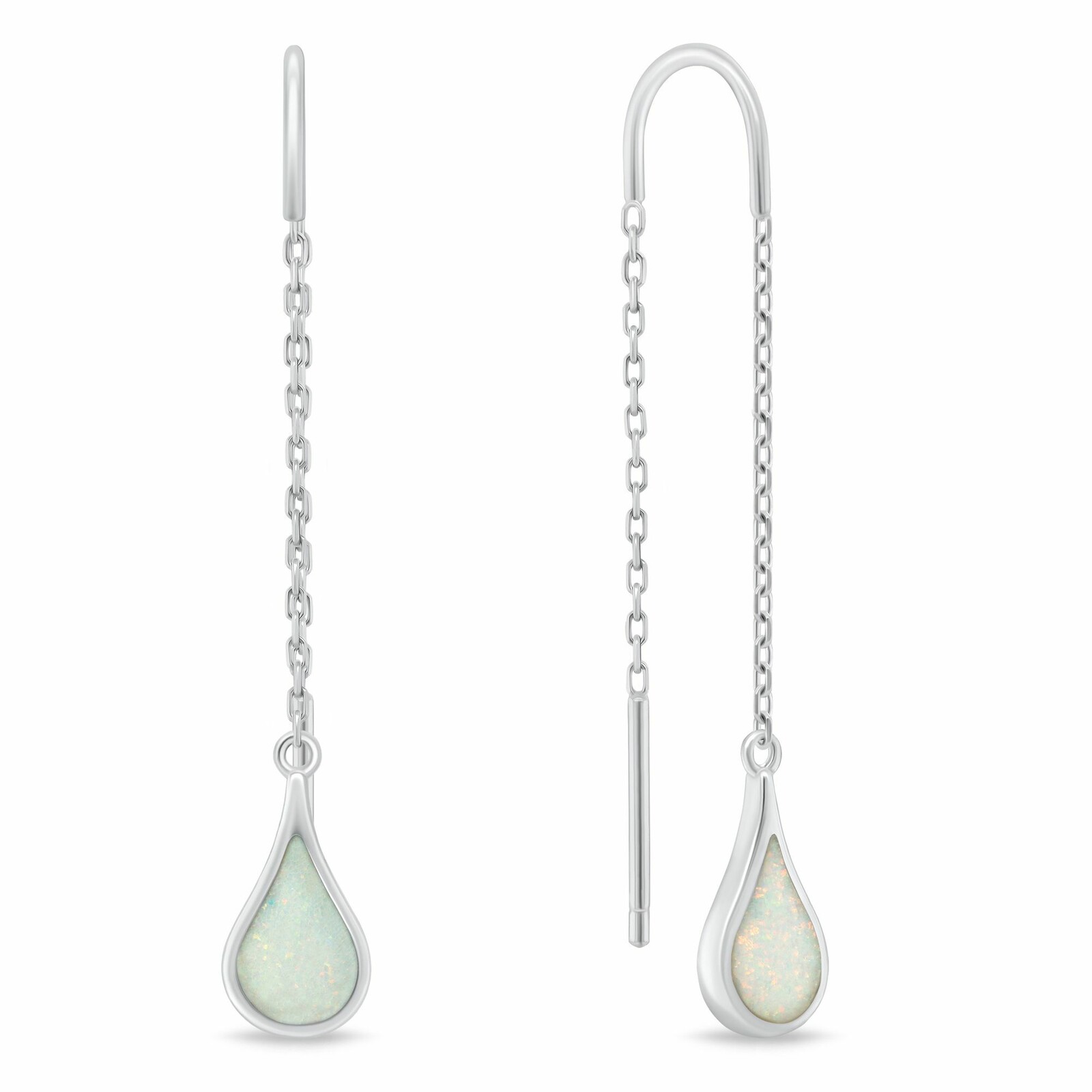 Brilio Silver Dlouhé řetízkové náušnice se syntetickým opálem EA1243W