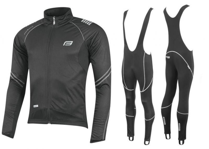 Force X70 šedo-černá cyklistická bunda + Force Z70 SOFTSHELL cyklokalhoty