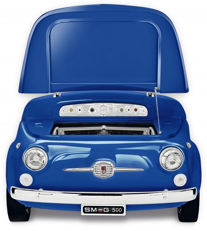 SMEG, chladicí vitrína-minibar Fiat 500 Retro, 87x128 cm, kapacita 109 l, modrá SMEG500B