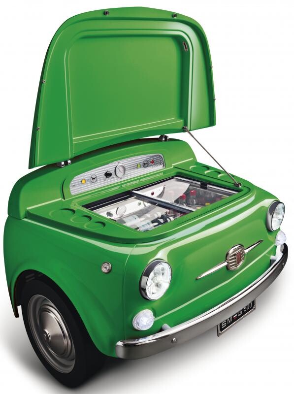 SMEG, chladicí vitrína-minibar Fiat 500 Retro, 87x128 cm, kapacita 109 l, zelená  SMEG500V