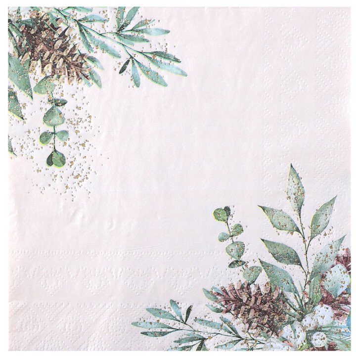 Ubrousky papírové s listy a šiškami 33x33 cm 10 ks